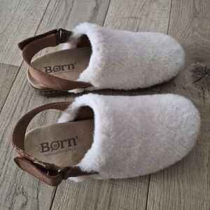 Born White Fuzzy Slingback Clogs